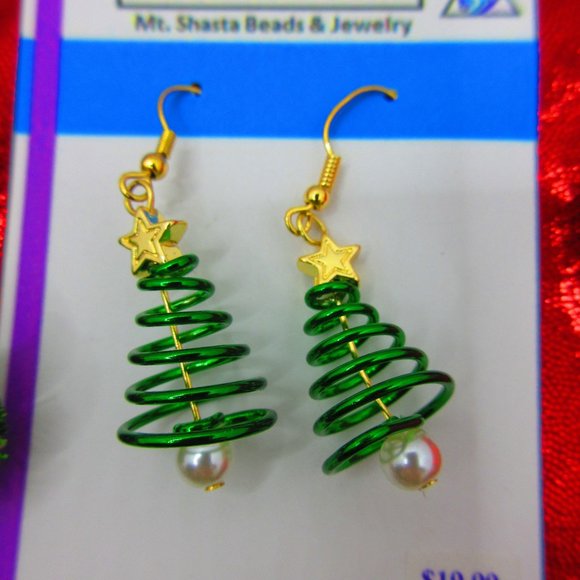 Christmas Tree Spiral Dangle Earrings - Picture 1 of 3